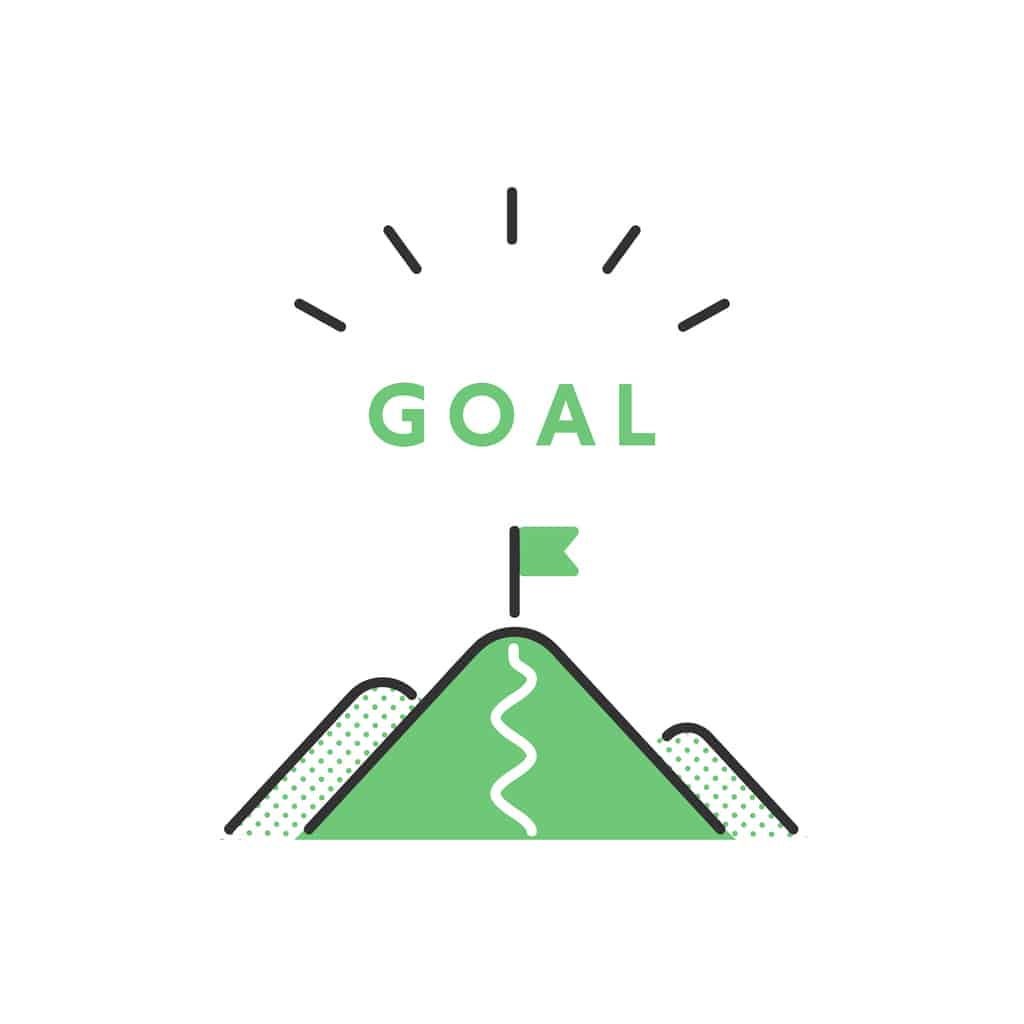 Clip art image of goal flag fluttering at the top of mountain-goal setting