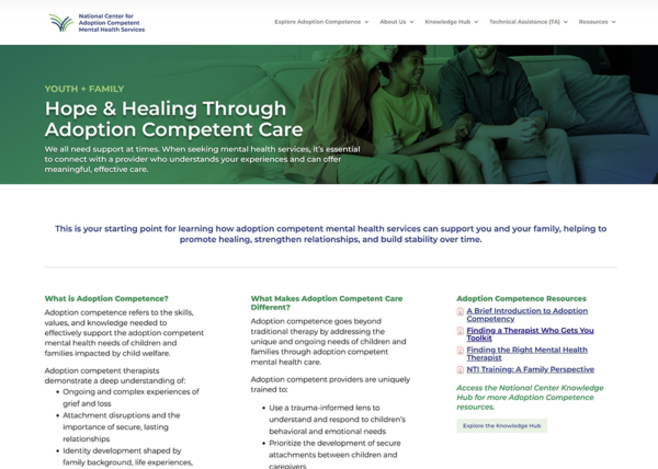 Screenshot of the Youth and Family landing page.